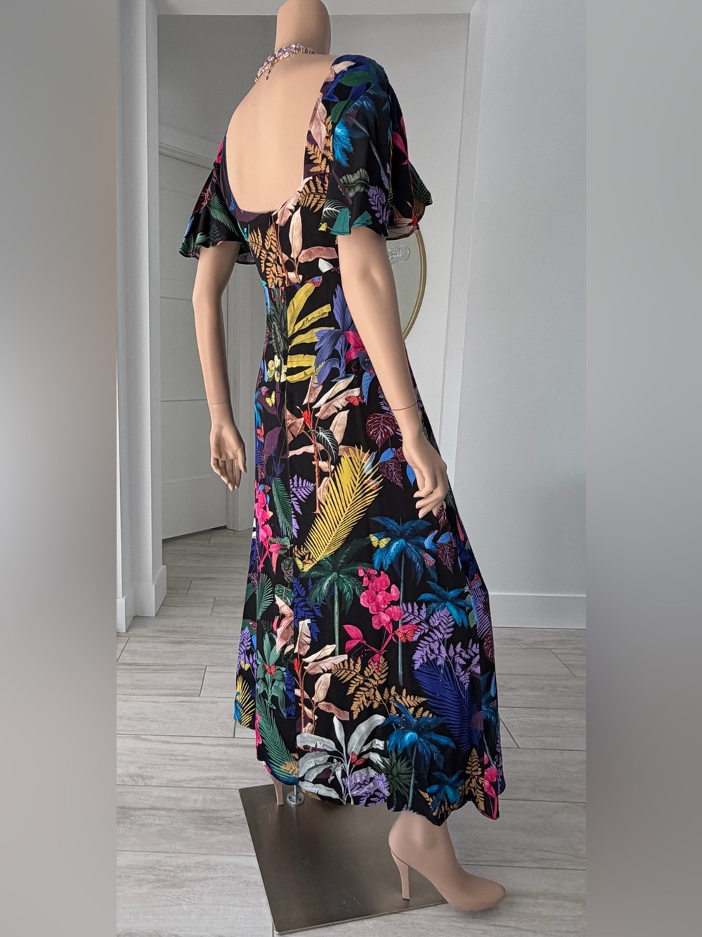 Vilagallo Black Tropical Floral Maxi Dress with Multicolor Botanicals - Picture 7 of 16